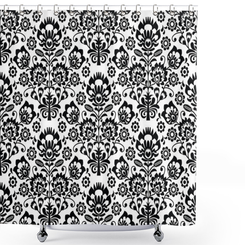 Personality  Seamless Floral Polish Pattern - Ethnic Background In Black And White Shower Curtains