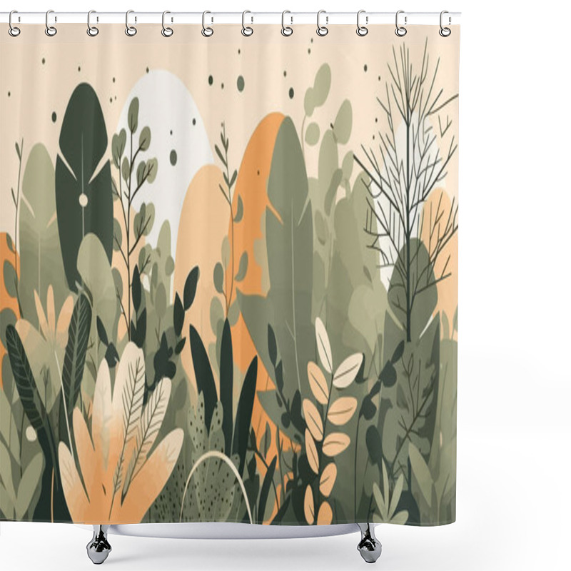 Personality  Background With Plants And Leaves Flat, Vector Illustration Shower Curtains