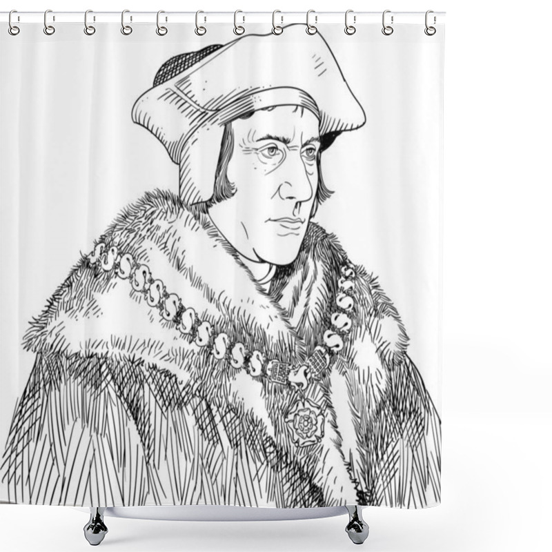 Personality  Thomas More Portrait In Line Art Illustration Shower Curtains