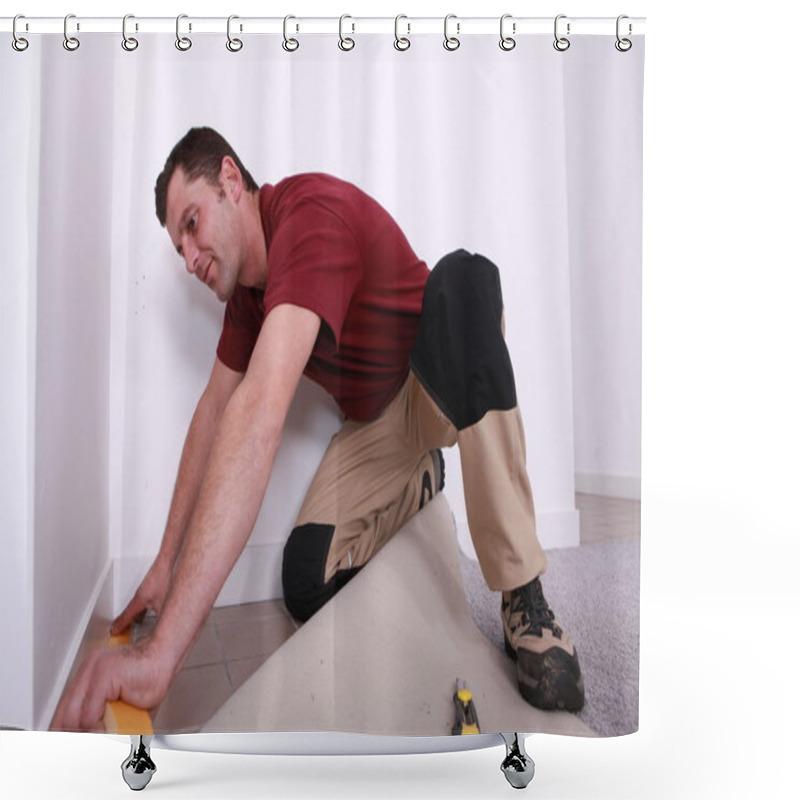 Personality  Handyman Laying Wall-to-wall Carpet Shower Curtains