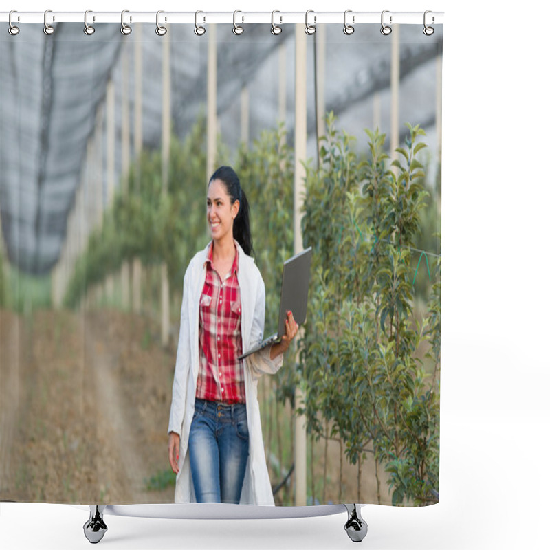 Personality  Woman Agronomist In The Orchard Shower Curtains