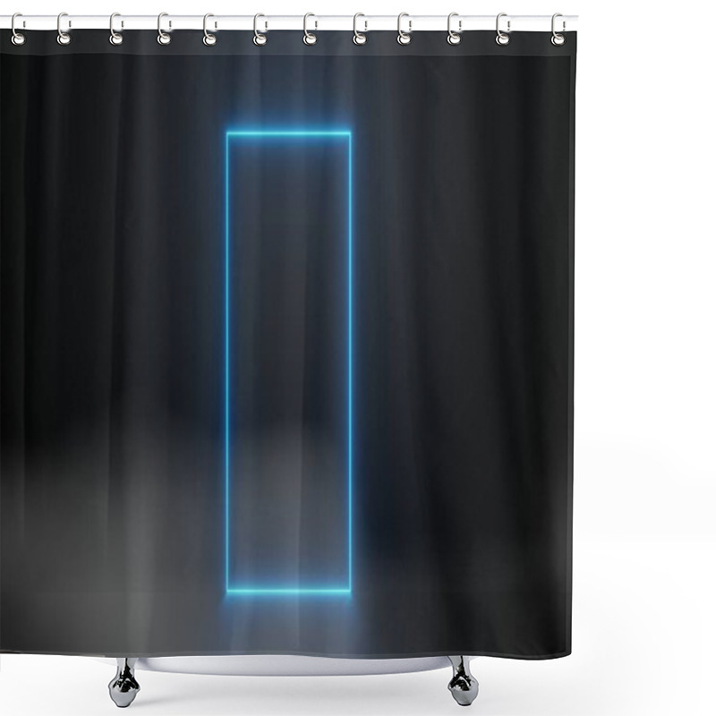 Personality  Abstract Blue Laser Neon Light Glowing Lines Rectangular Frame Smoke Fog Background 3d Rendering Shower Curtains