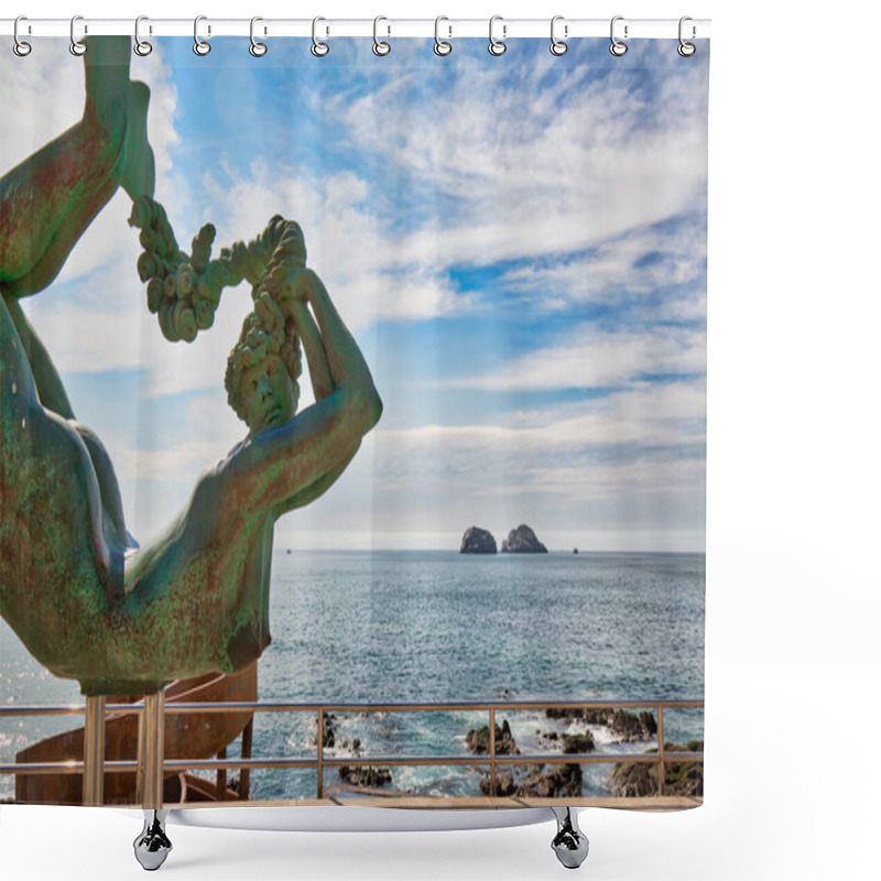 Personality  Mazatlan, Mexico-10 December, 2018: Sea Mermaid Statue Located On Scenic Mazatlan Promenade (Malecon) Near The Ocean Shore And Historic City Center Shower Curtains