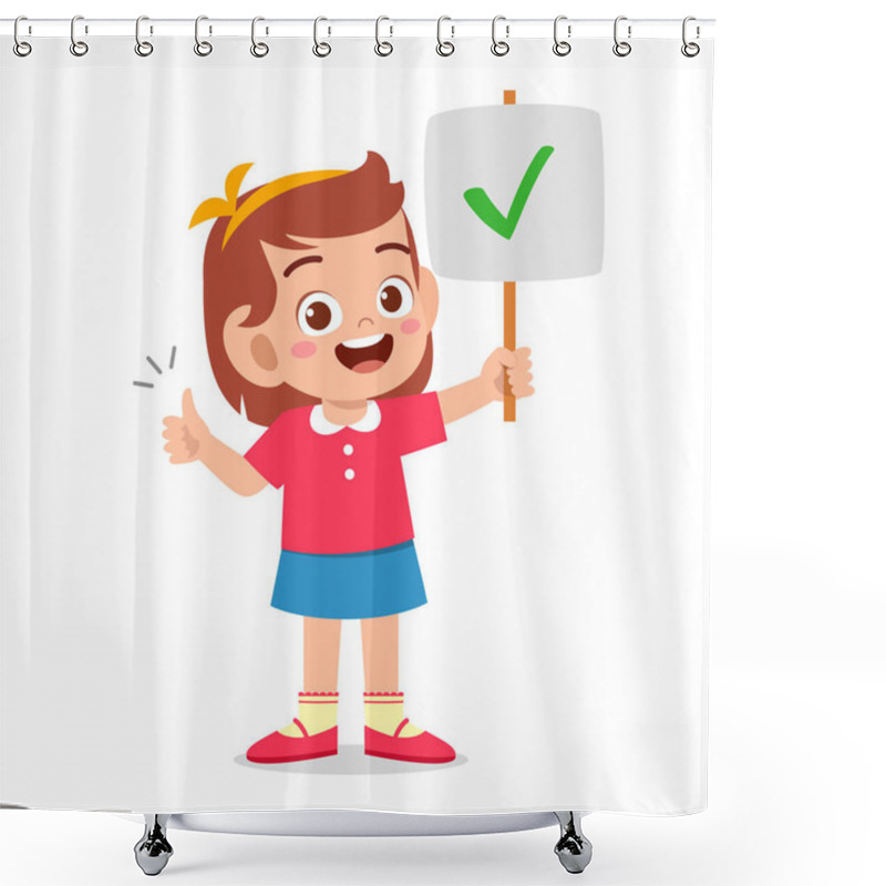 Personality  Happy Cute Kid Girl Carry Correct Sign Shower Curtains