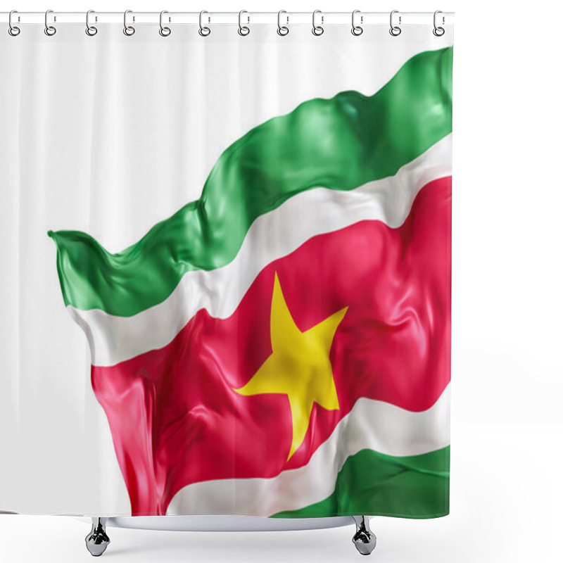 Personality  Realistic Flag Of Suriname With Folds, Isolated On White Background. Footer, Corner Design Element. Cut Out. Perfect For Patriotic Themes Or National Event Promotions. 3D Render Shower Curtains