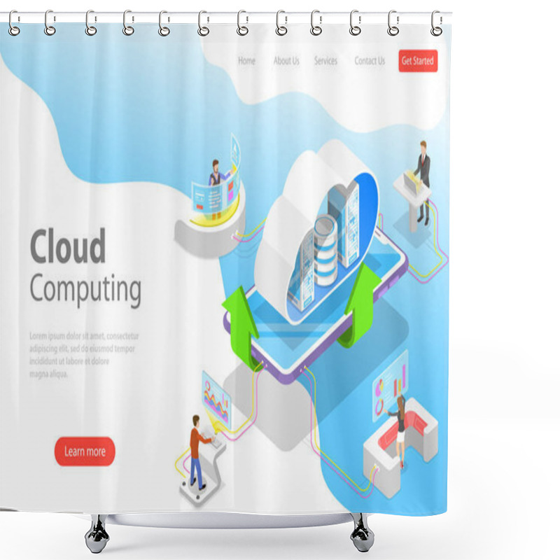 Personality  Isometric Flat Vector Landing Page Template Of Cloud Computing Technology. Shower Curtains