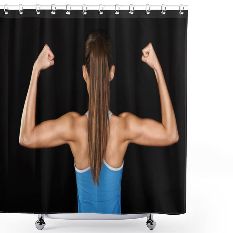 Personality  Strong Fitness Woman Showing Back Biceps Muscles Shower Curtains