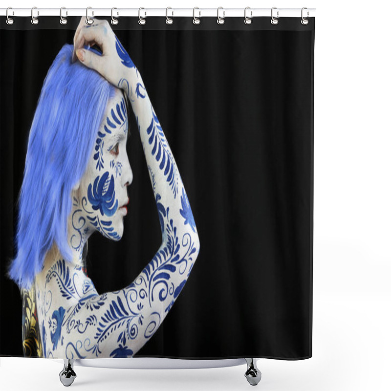 Personality  Body Art Of A Girl In The Style Of Khokhloma And Gzhel Shower Curtains