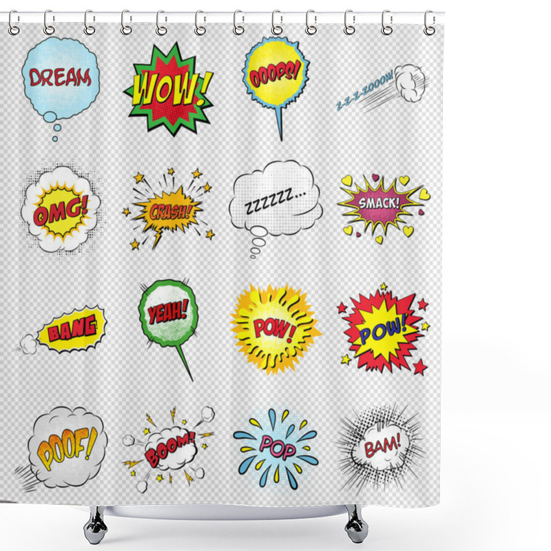 Personality  Set Of Comic Sound Effects Shower Curtains