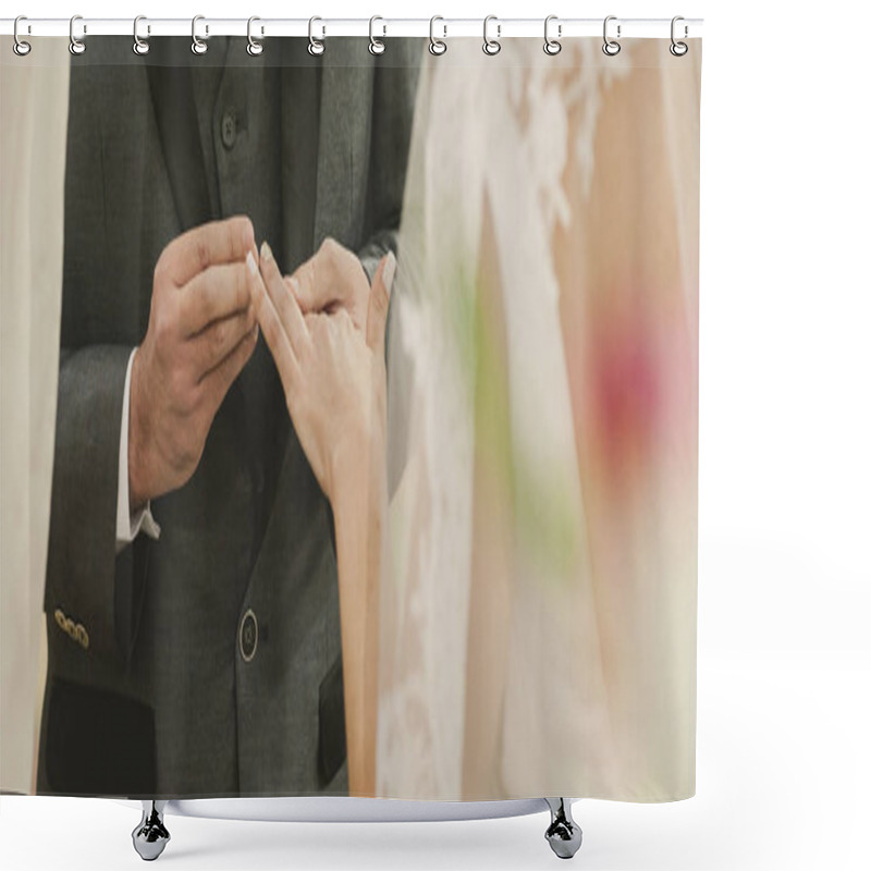 Personality  Groom Putting Alliance During Religious Ceremony - Wedding Shower Curtains