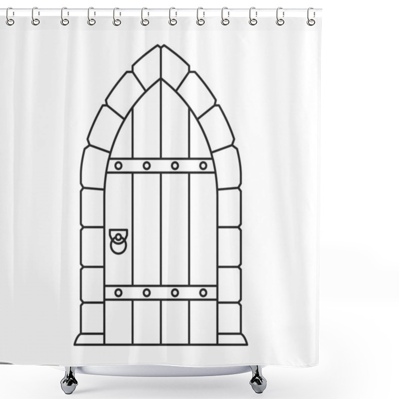 Personality  Door Medieval Vector Outline Icon. Vector Illustration Doors Castle On White Background. Isolated Outline Illustration Icon Of Door Medieval . Shower Curtains