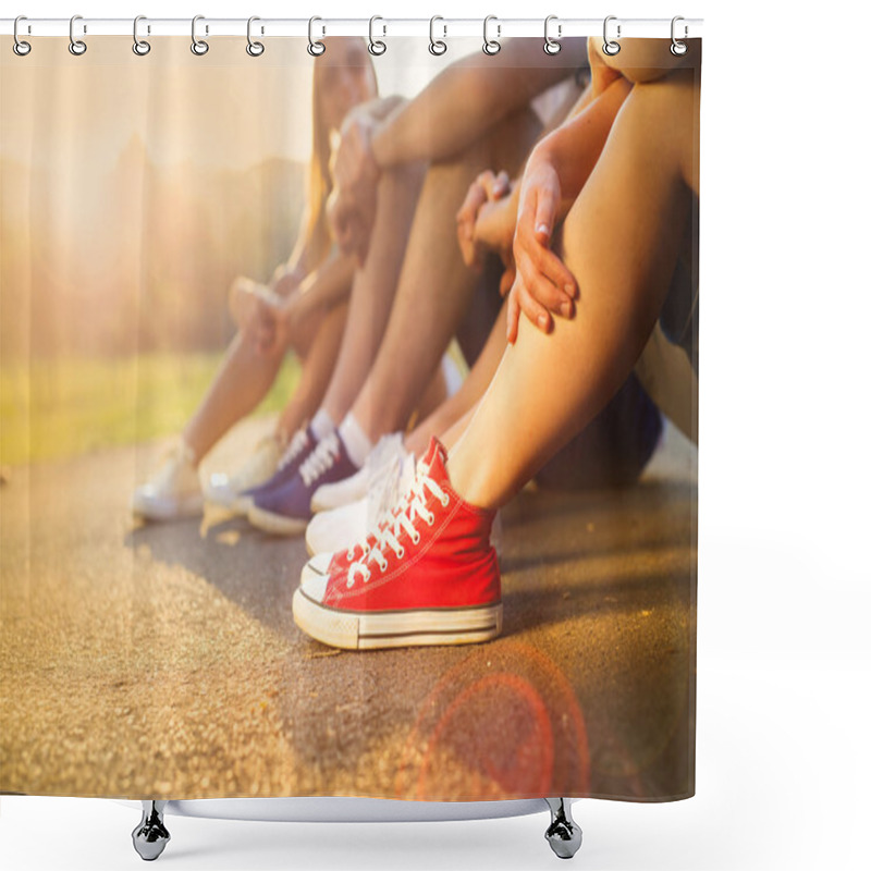 Personality  Boys And Girls Sitting On The Sidewalk Shower Curtains