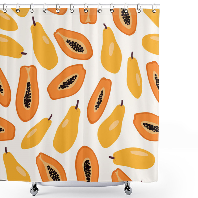 Personality  Seamless Pattern Of Yellow Papaya With And Half Of Papaya Background Elements. Colorful Background Texture For Kitchen, Wallpaper, Textile, Fabric, Paper. Vegan Food Illustration. Shower Curtains