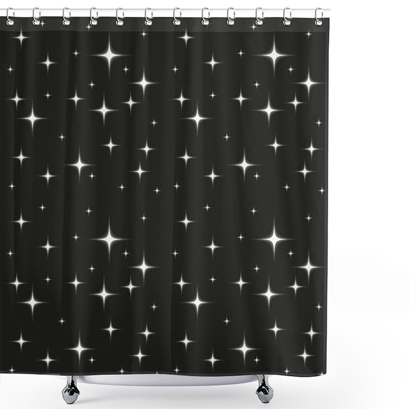 Personality  Glowing White Stars Seamless Pattern On Black Background Shower Curtains