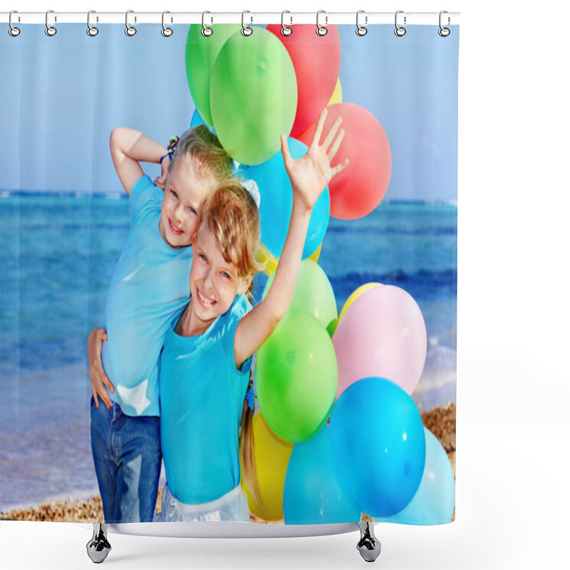 Personality  Children Playing With Balloons At The Beach Shower Curtains