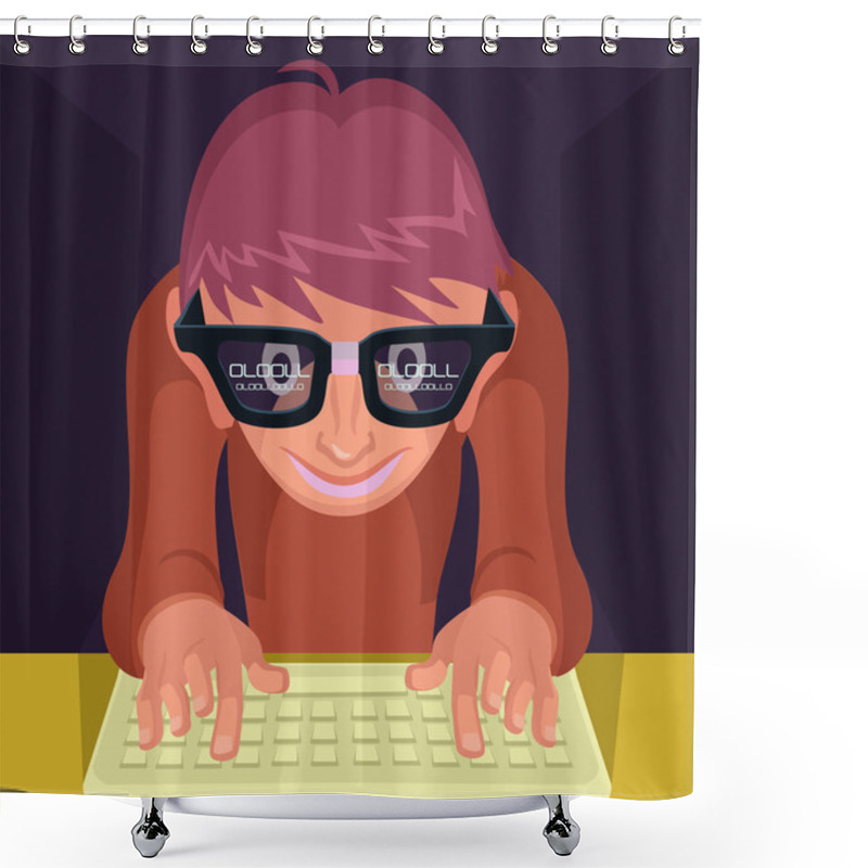 Personality  Programmer Hacker. Vector Flat Cartoon Illustration Shower Curtains