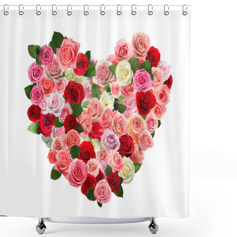 Personality  Heart Made Of Beautiful Roses On White Background Shower Curtains