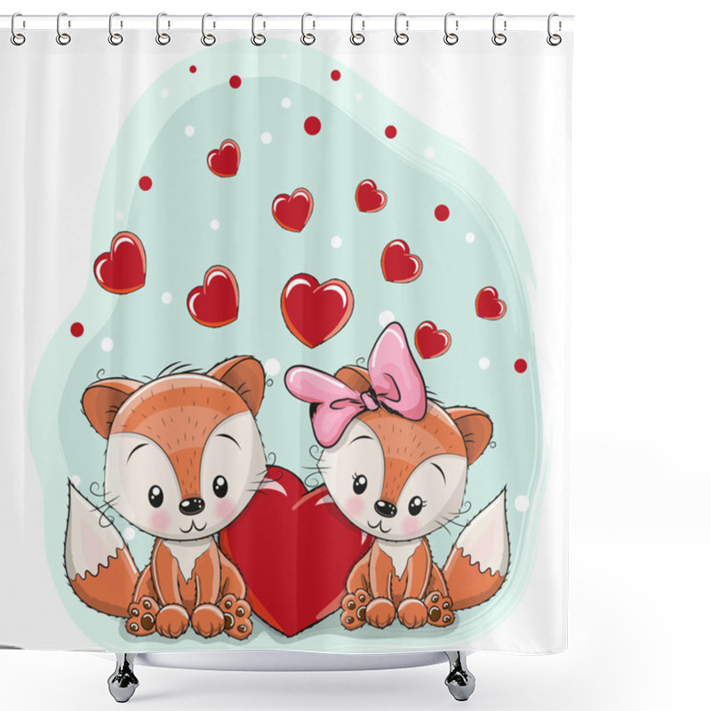 Personality  Two Foxes With Heart Shower Curtains