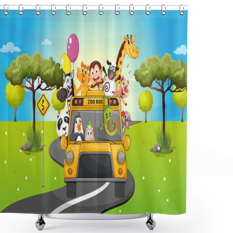 Personality  A Group Of Happy Animals Travelling Shower Curtains