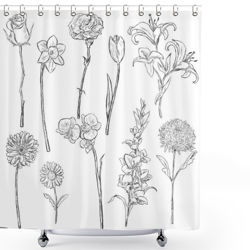 Personality  Vector Set Of Sketch Flowers Shower Curtains