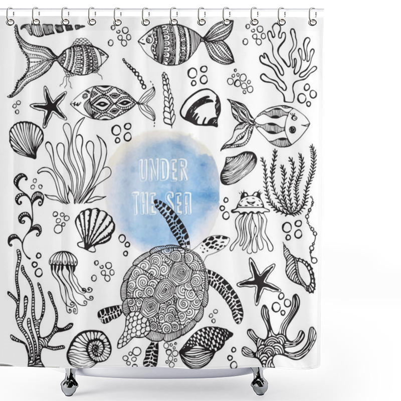 Personality  Set Of Hand Drawn Sea Dwellers.  Shower Curtains