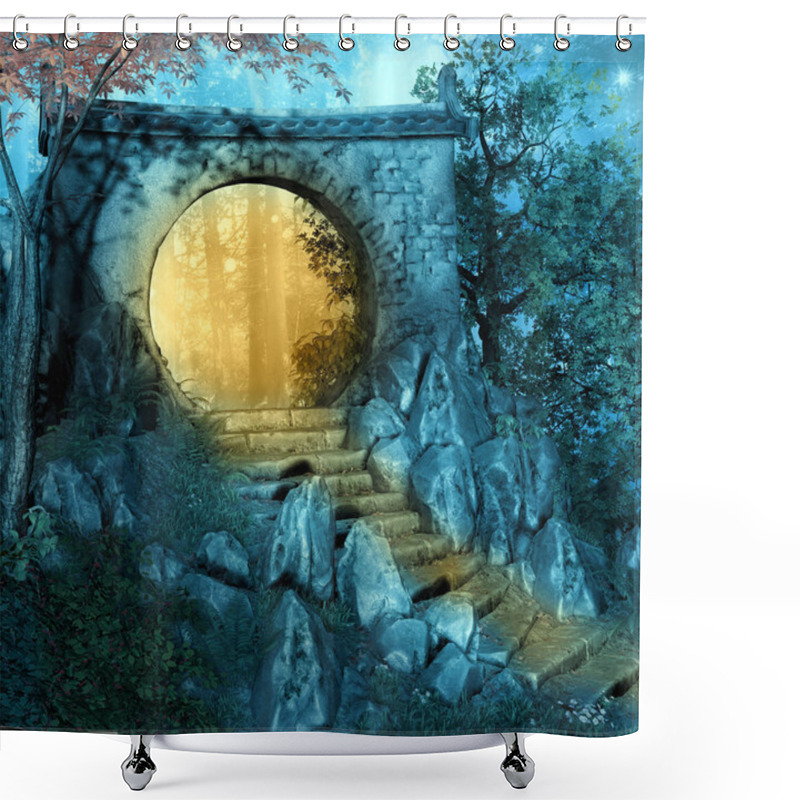 Personality  Travel With Your Fantasy Concept Portrayed By A Secret Gate In The Woods Shower Curtains