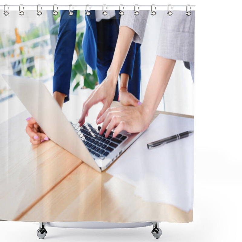 Personality  Businesswomen Using Laptop Shower Curtains