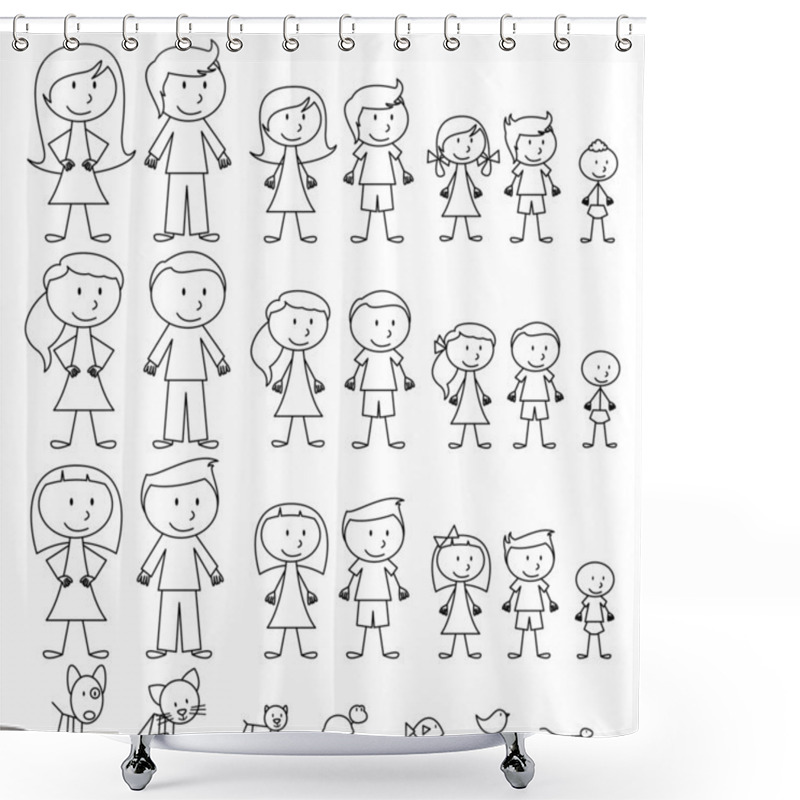 Personality  Large Set Of Stick Figure And Pets Shower Curtains