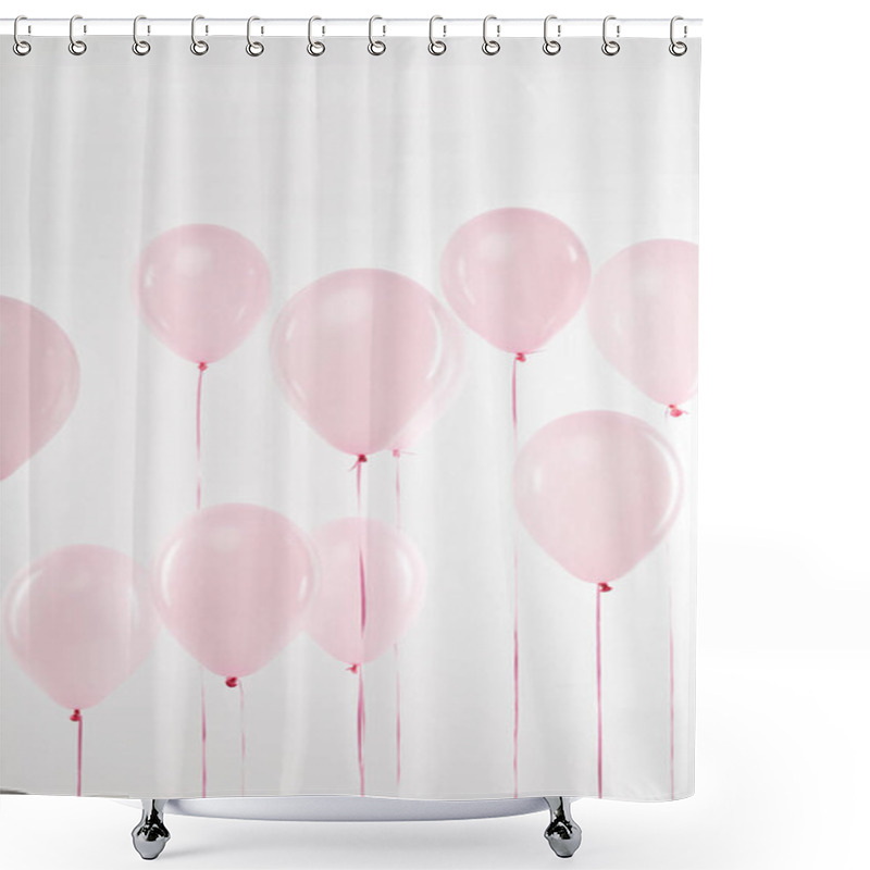 Personality  Background With Festive Floating Pink Air Balloons On White Shower Curtains