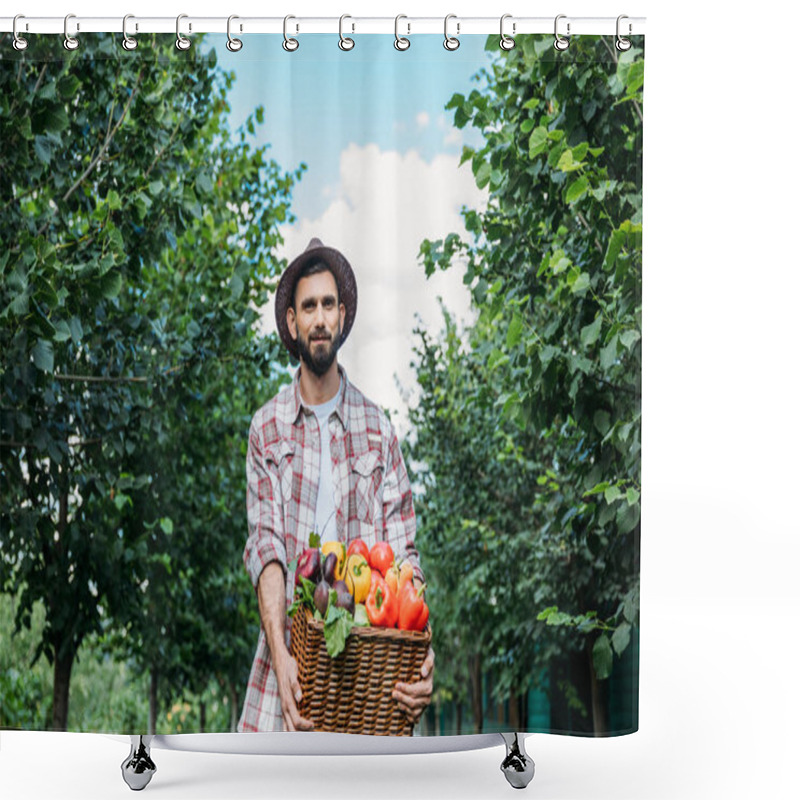 Personality  Farmer Holding Basket With Vegetables Shower Curtains