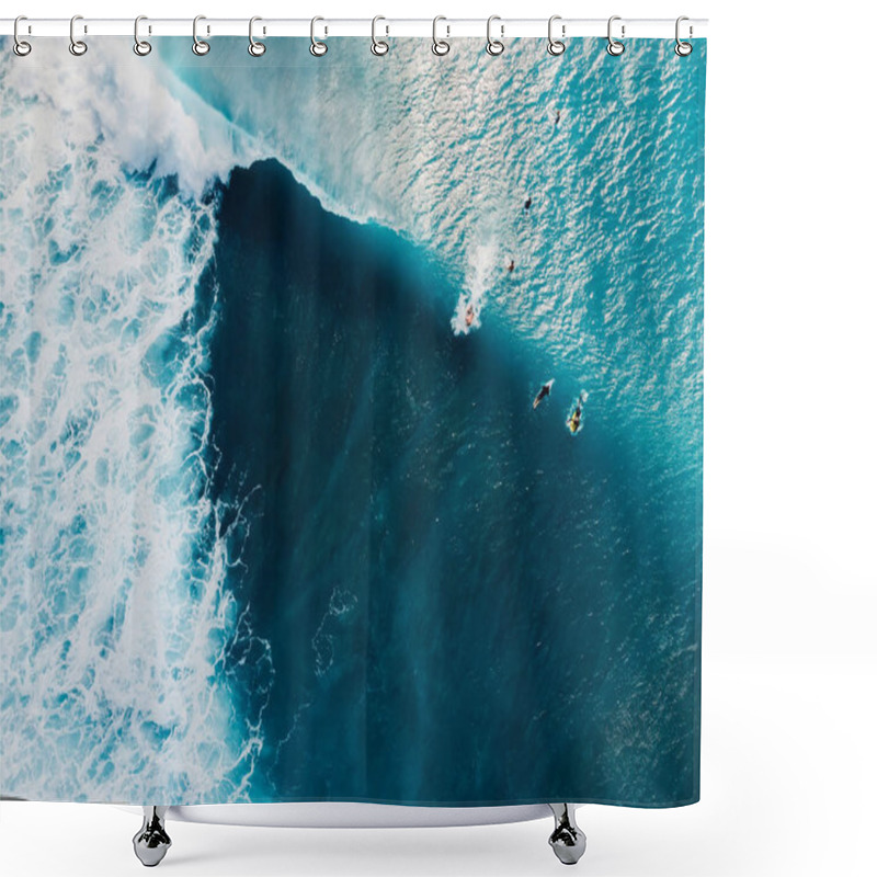 Personality  Aerial View With Surfers And Wave In Crystal Ocean. Top View Shower Curtains