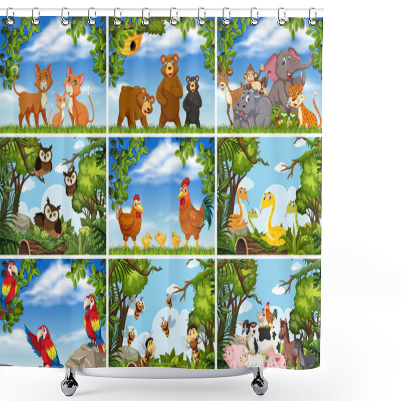 Personality  Set Of Various Animals In Nature Scenes Shower Curtains