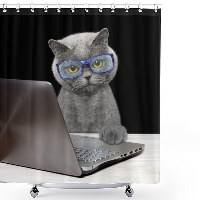 Personality  Cat Using Laptop Or Notebook  Shower Curtains