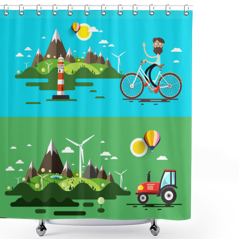 Personality  Landscapes Flat Design Vector Set Shower Curtains