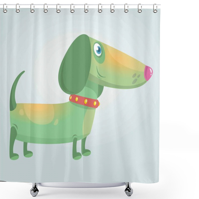 Personality  Cartoon Cute Purebred Dachshund Dog Mascot. Vector Illustration Isolated On White Background Shower Curtains