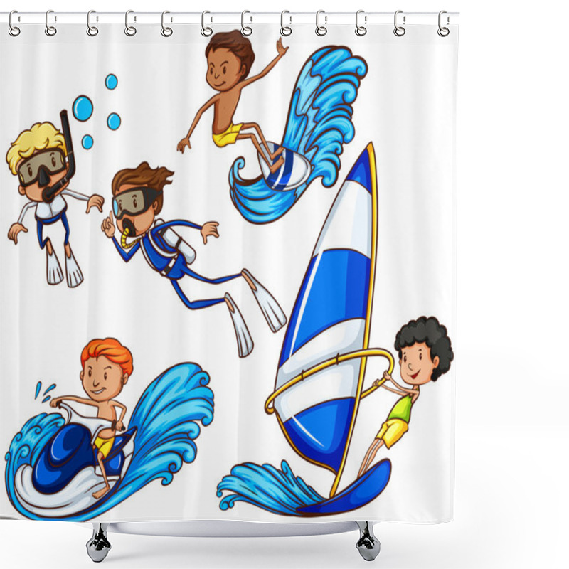 Personality  Kids Enjoying The Different Watersports Shower Curtains