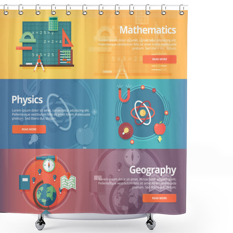 Personality  Elementary Mathematics. Basic Math. Physics Subject. Geography Science. School Subjects. Education And Science Banners Set. Vector Design Concept. Shower Curtains