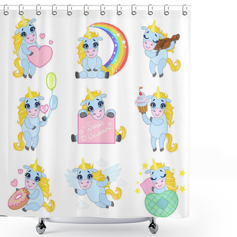 Personality  Cute Unicorn Cartoon Set Shower Curtains