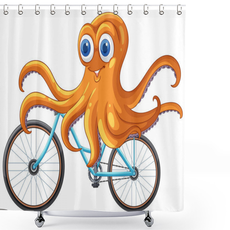 Personality  Cheerful Octopus Joyfully Cycling On A Blue Bike Shower Curtains