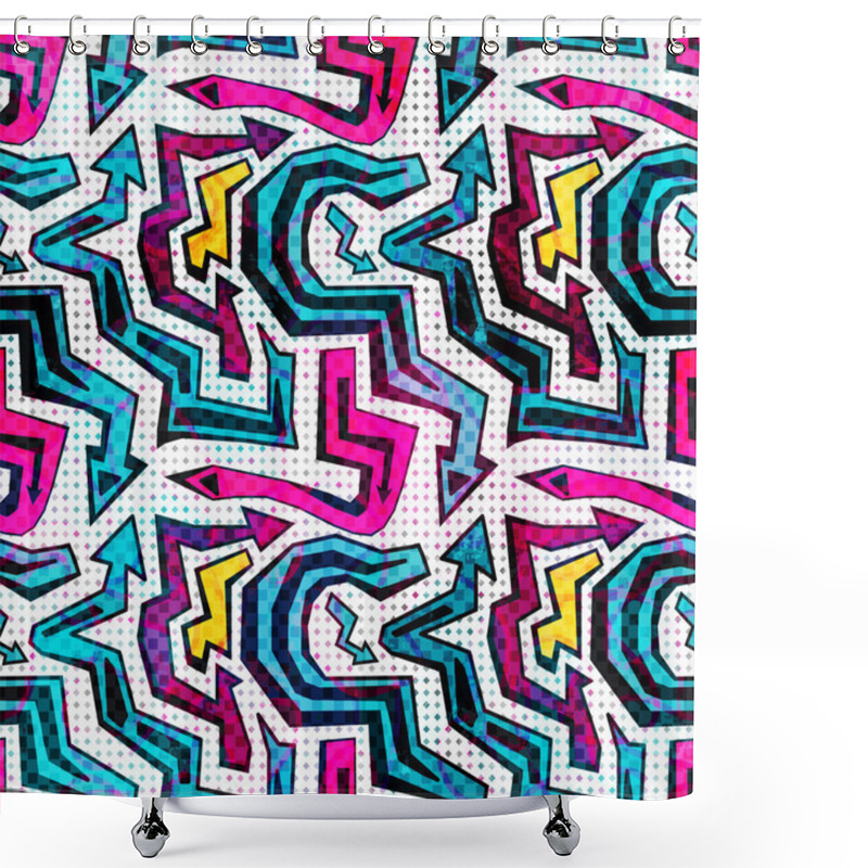 Personality  Graffiti Bright Psychedelic Seamless Pattern On A Black Background Vector Illustration Shower Curtains