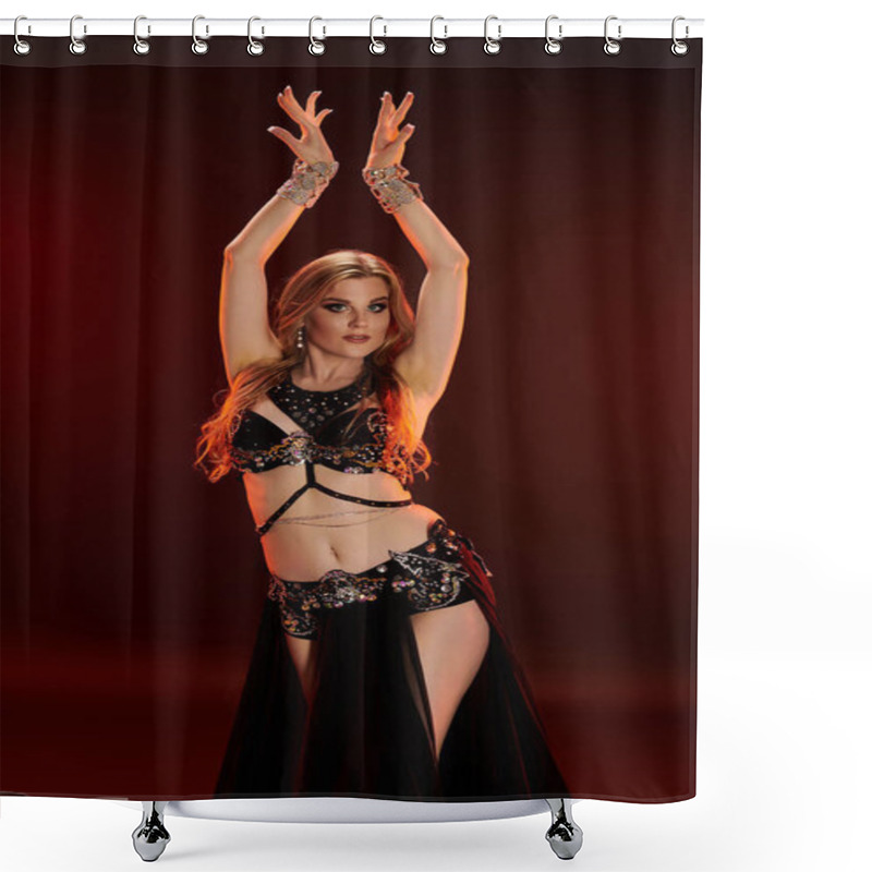 Personality  Woman In Belly Dance Attire Strikes A Captivating Pose. Shower Curtains