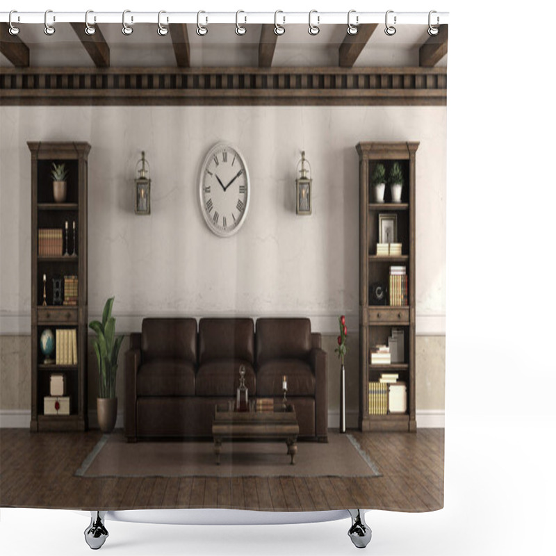 Personality  Retro Style Living Room With Leather Sofa Shower Curtains