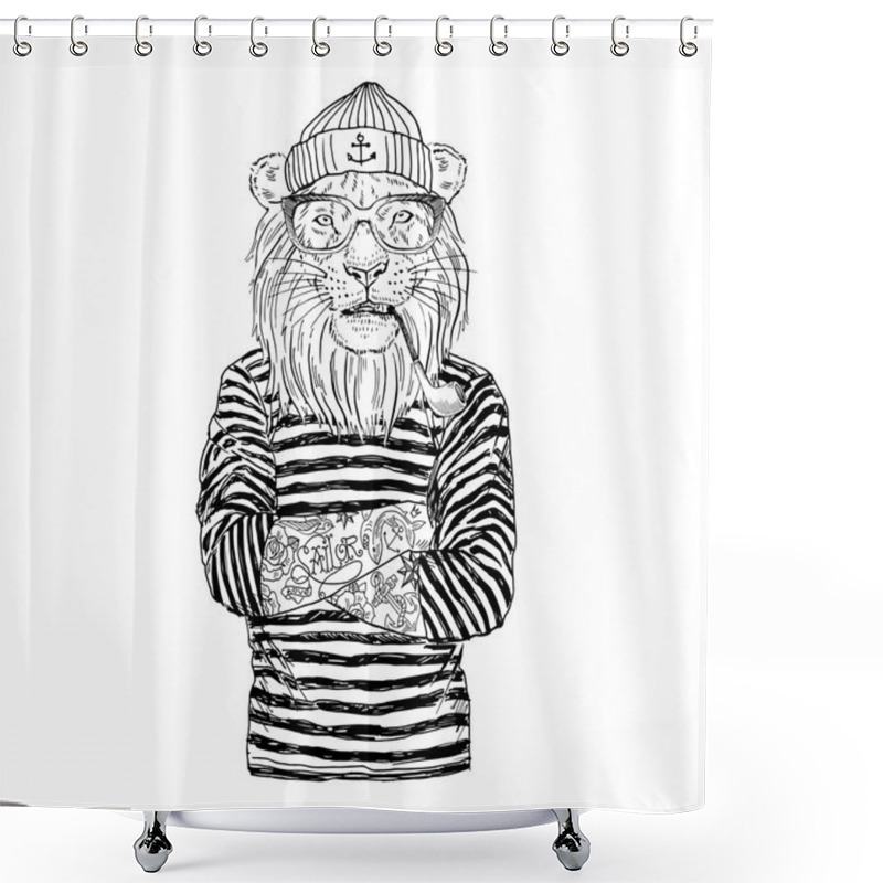 Personality  Lion Sailor With Tobacco Tube Shower Curtains