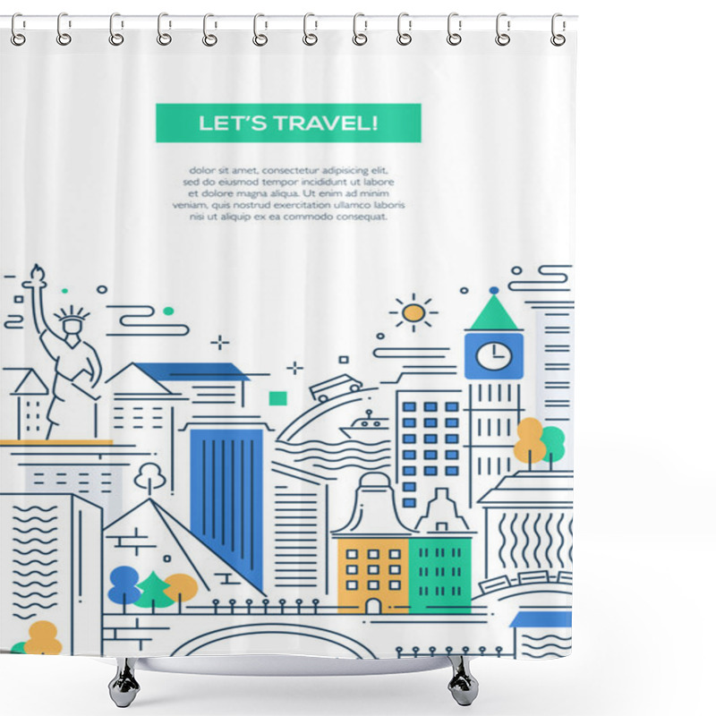 Personality  Travel Composition - Line Flat Design Banner Shower Curtains