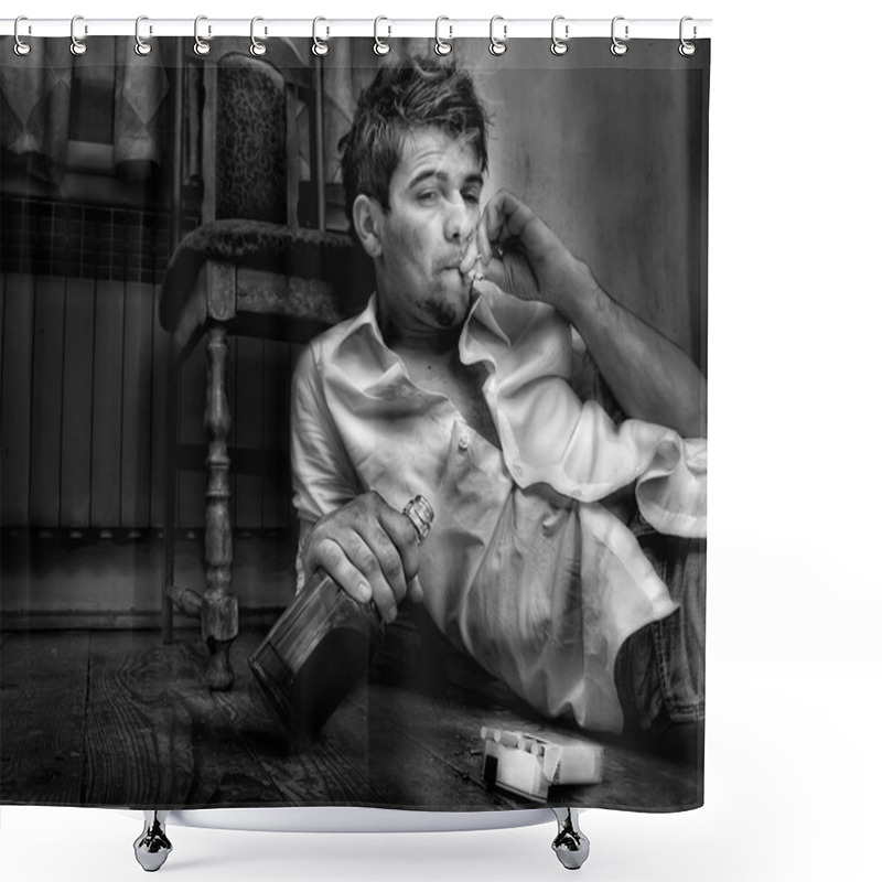 Personality  Young Man,drunkard Sitting In Old Room Shower Curtains