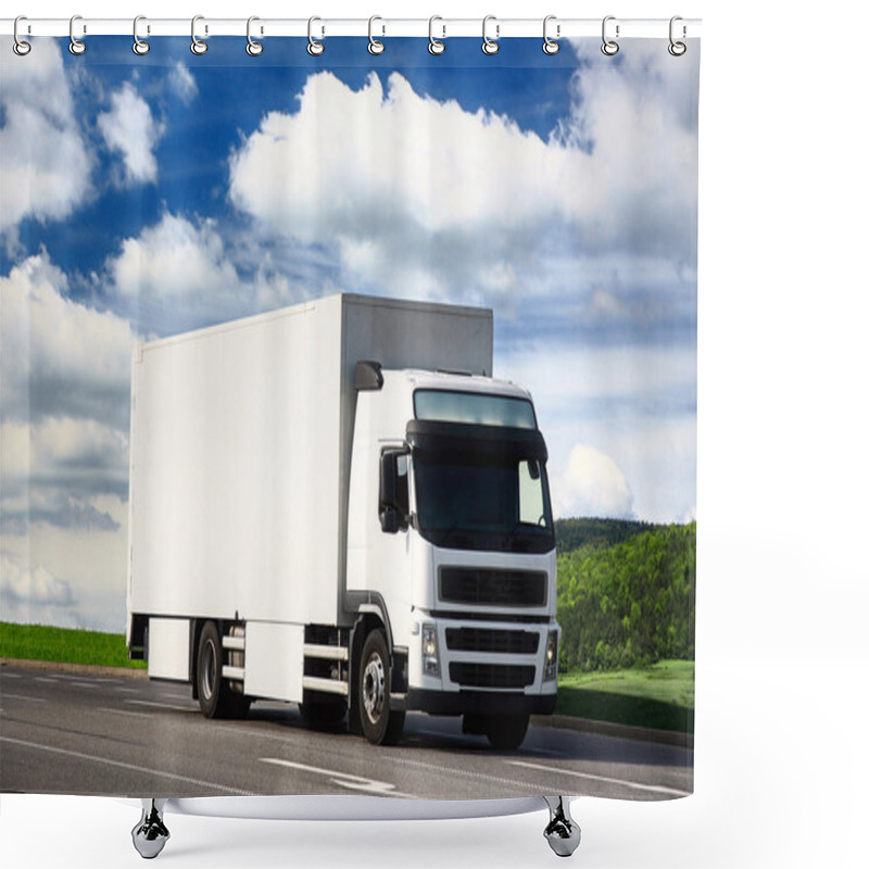 Personality  White Truck Driving On A Road Shower Curtains