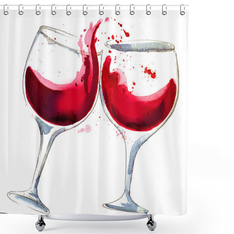 Personality  Glasses With Red Wine On White Background Shower Curtains