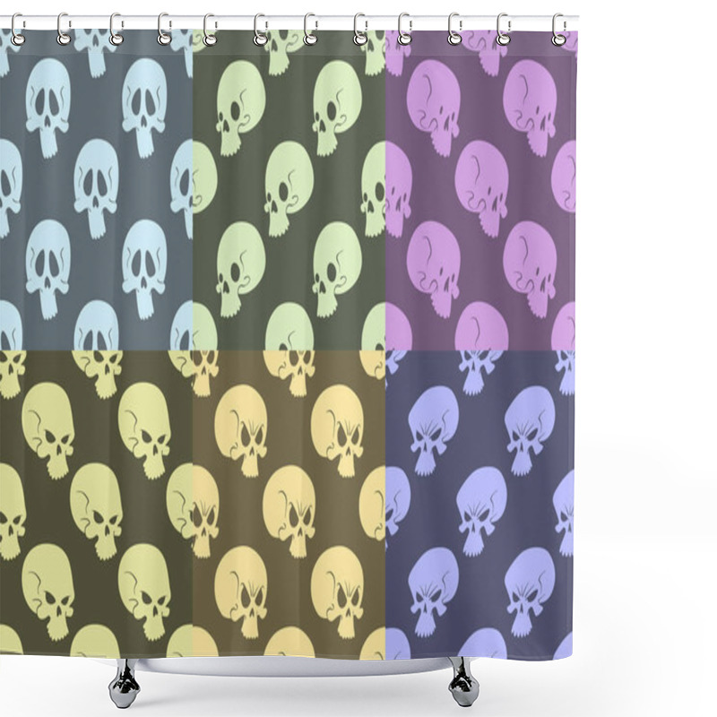 Personality  Skull Bones Human Face Halloween Horror Crossbones Fear Scary Vector Illustration Seamless Pattern Background. Shower Curtains