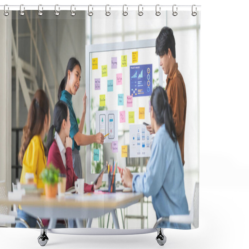 Personality  Young Asian Woman Leading Business Creative Team In Mobile Application Software Design Project. Brainstorm Meeting, Work Together, Internet Technology, Girl Power, Office Coworker Teamwork Concept Shower Curtains