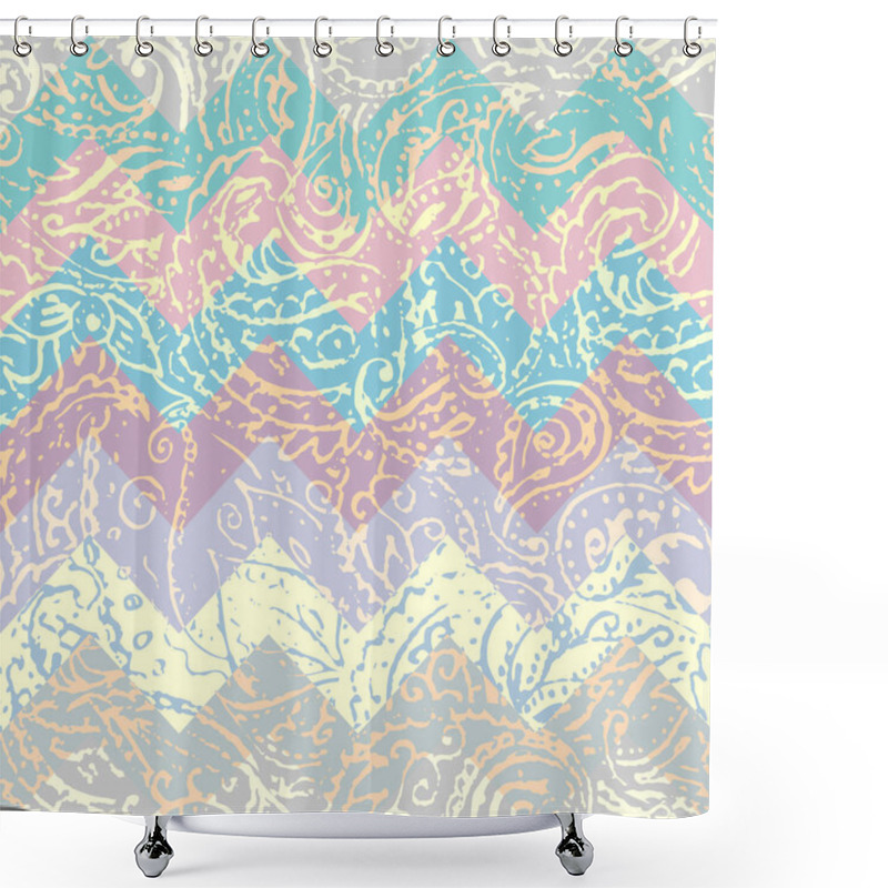 Personality  Grunge Paisley Pattern In Collage Patchwork Style. Shower Curtains